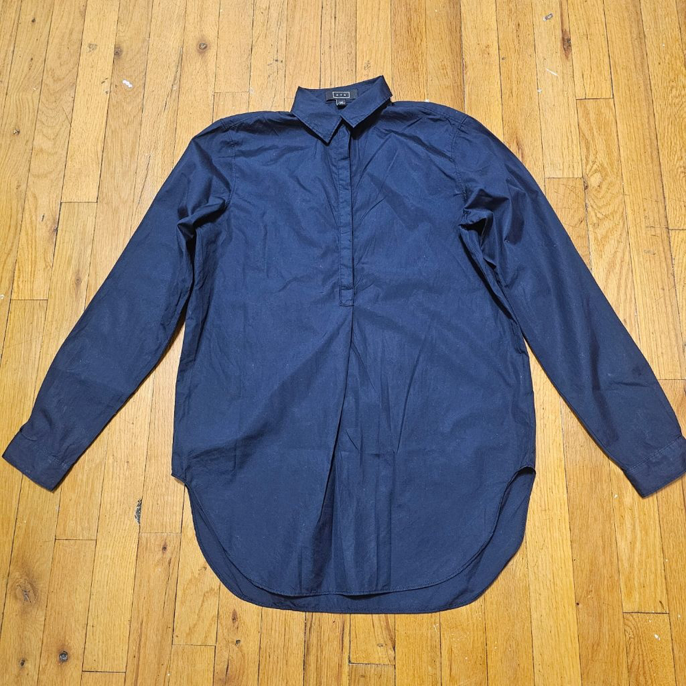 AYR Women's Tunic Top Navy Button Down Long Sleeve XS